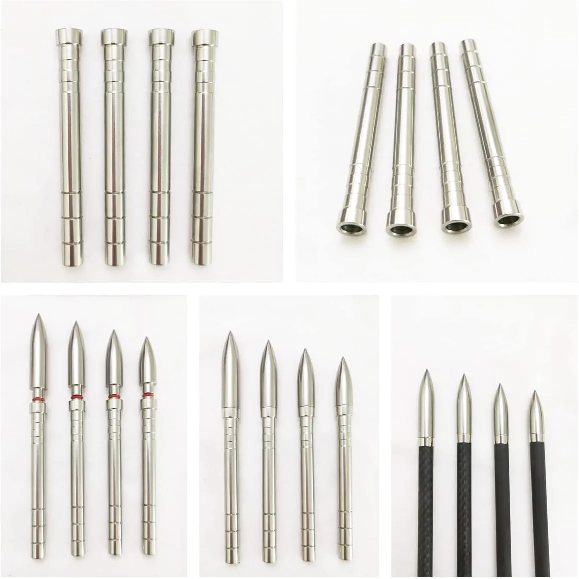 Stainless-Steel Arrow Inserts Suitable for ID .204" .244" Carbon Arrows, Suitable for 5/16" Field Points, Cuttable from 35-200 Grain (A Dozen)