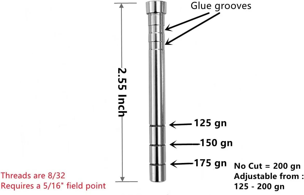 Stainless-Steel Arrow Inserts Suitable for ID .204" .244" Carbon Arrows, Suitable for 5/16" Field Points, Cuttable from 35-200 Grain (A Dozen)