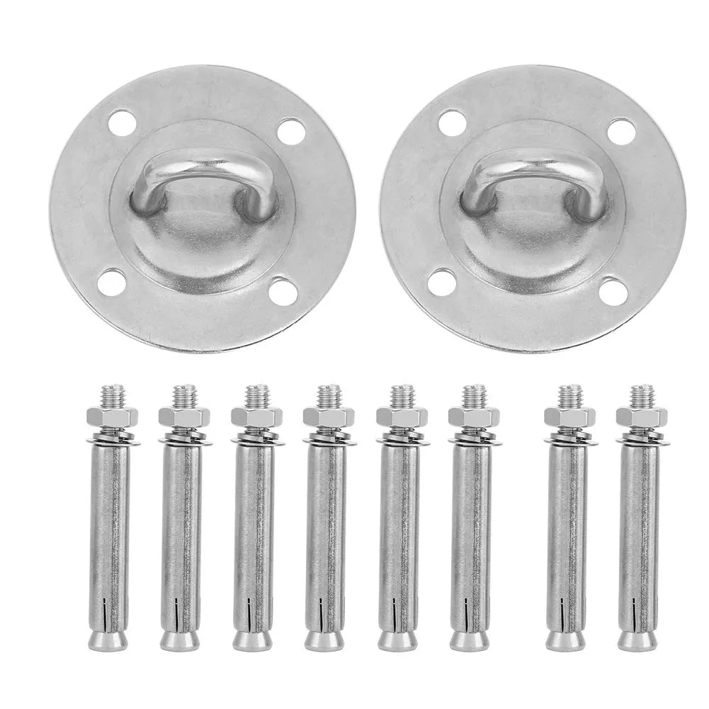 Stainless Steel Ceiling Hooks, Heavy Duty Wall Mount Ring Hooks Mount Anchor & Bolts Ceiling Buckle Hook Fixed Disc for Yoga Hammock