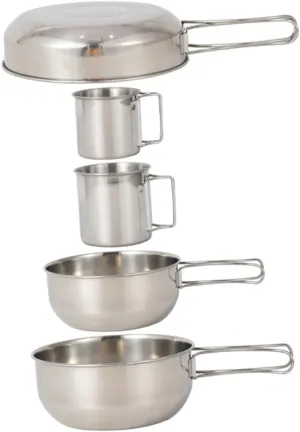 Stainless Steel Cup Pot Set 304 Steel Camping Tableware Folding for Picnic BBQ