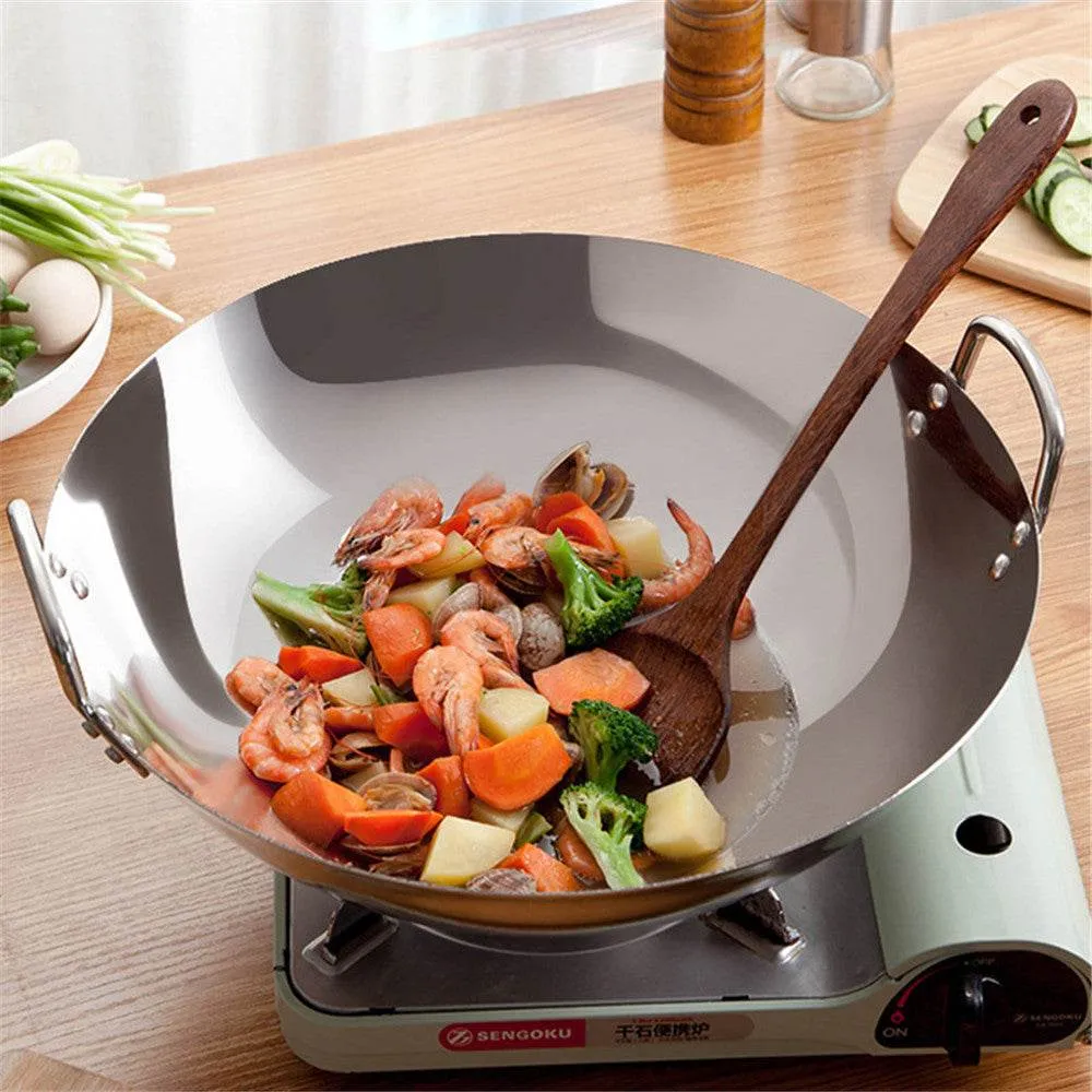 Stainless Steel Double Ear Frying Tripod Thickened Uncoated Frying Pan With Ear Stainless Steel Frying Pan