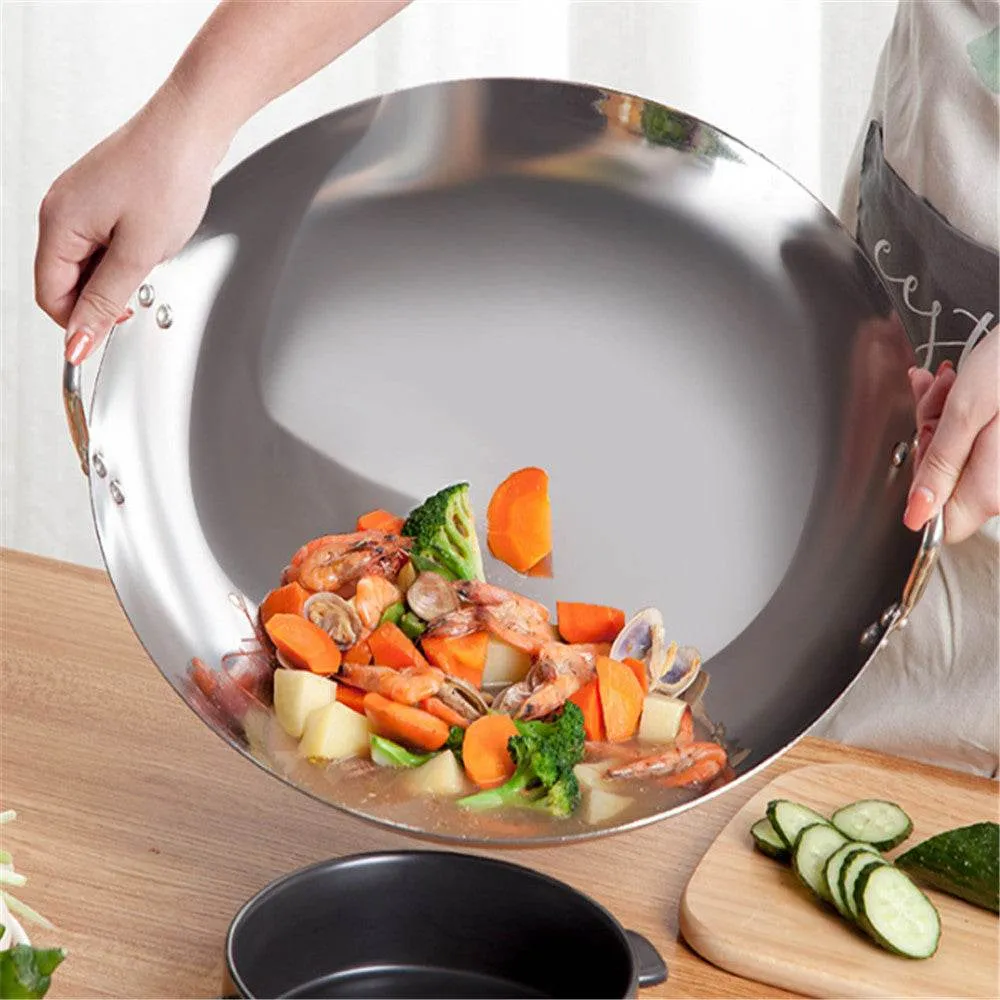 Stainless Steel Double Ear Frying Tripod Thickened Uncoated Frying Pan With Ear Stainless Steel Frying Pan