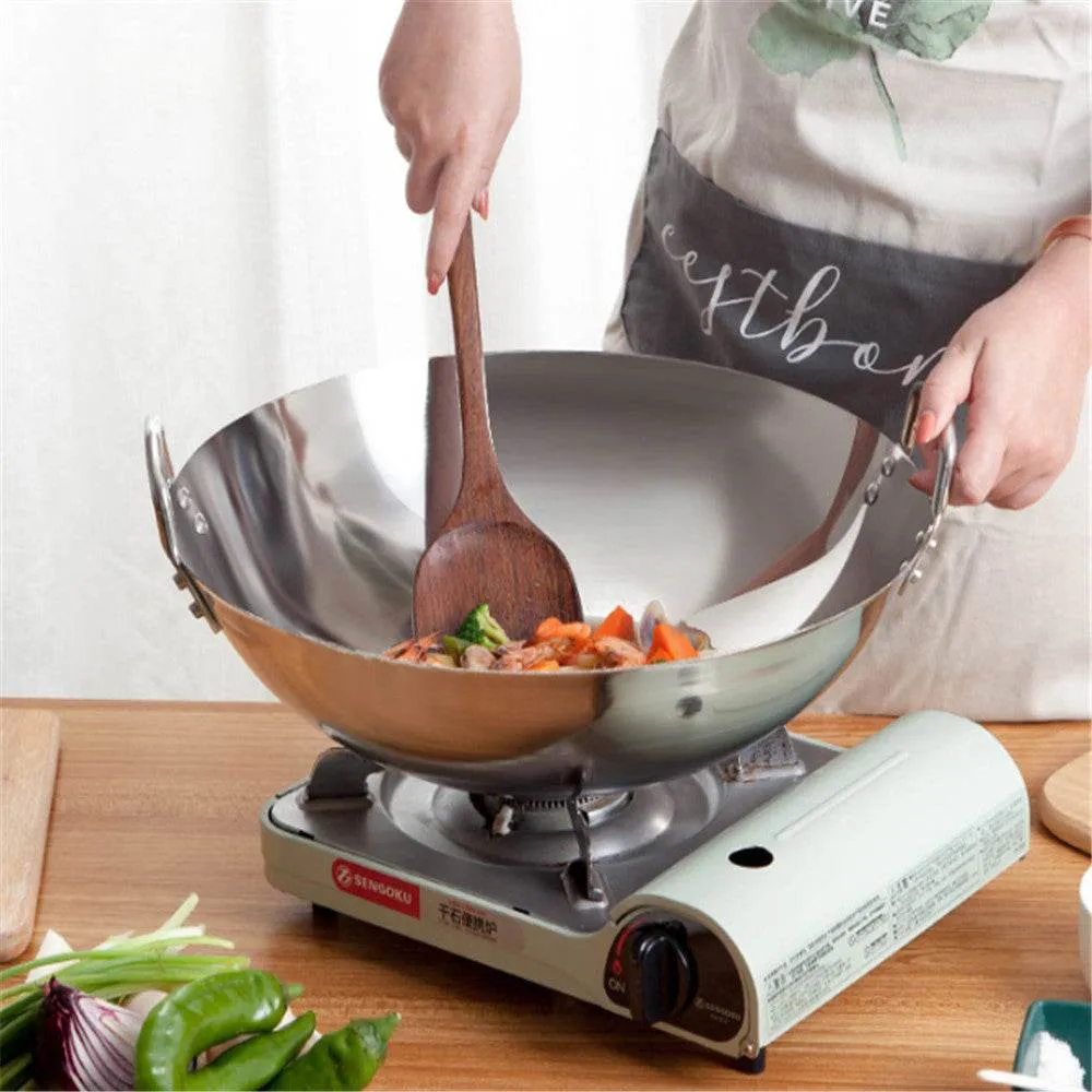 Stainless Steel Double Ear Frying Tripod Thickened Uncoated Frying Pan With Ear Stainless Steel Frying Pan