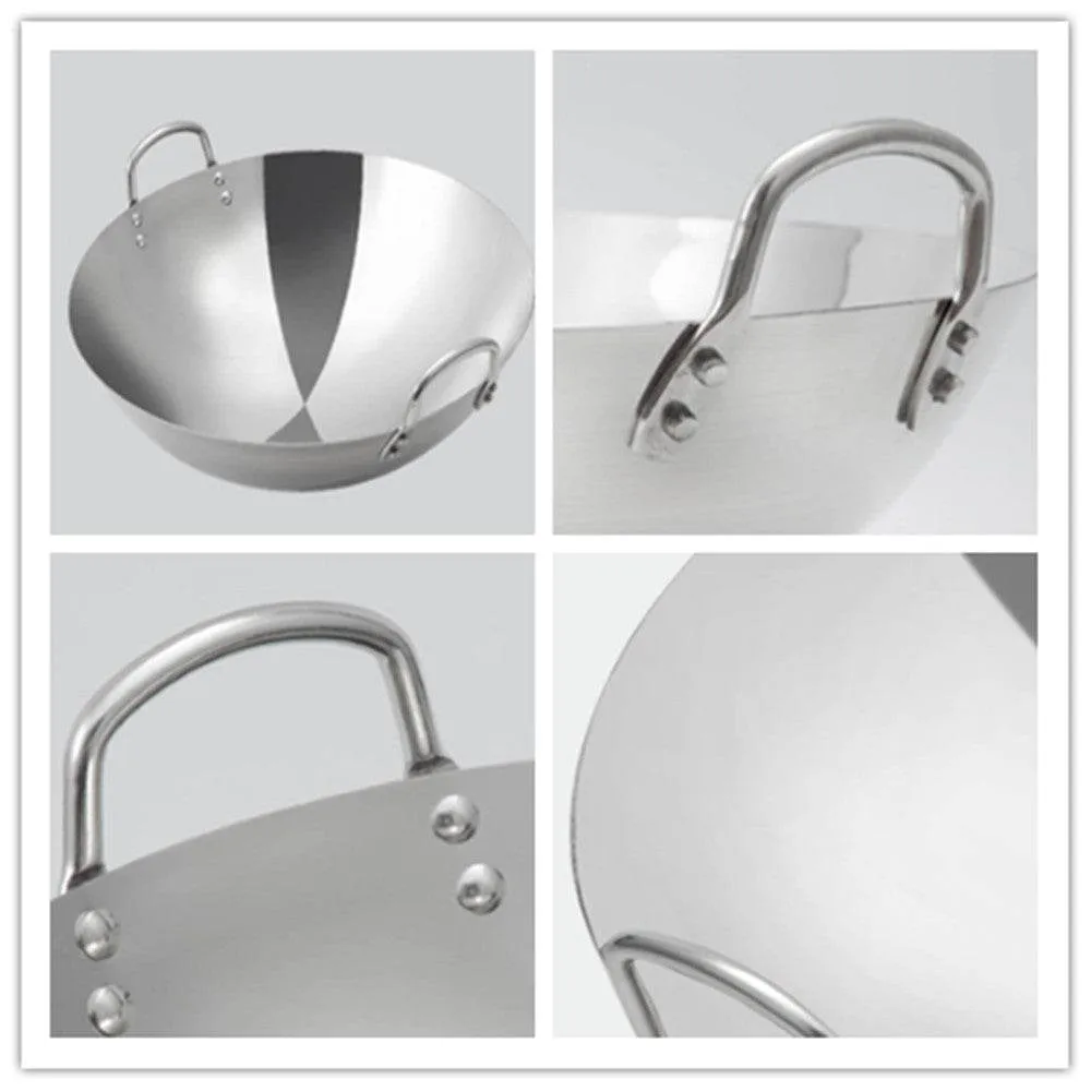 Stainless Steel Double Ear Frying Tripod Thickened Uncoated Frying Pan With Ear Stainless Steel Frying Pan