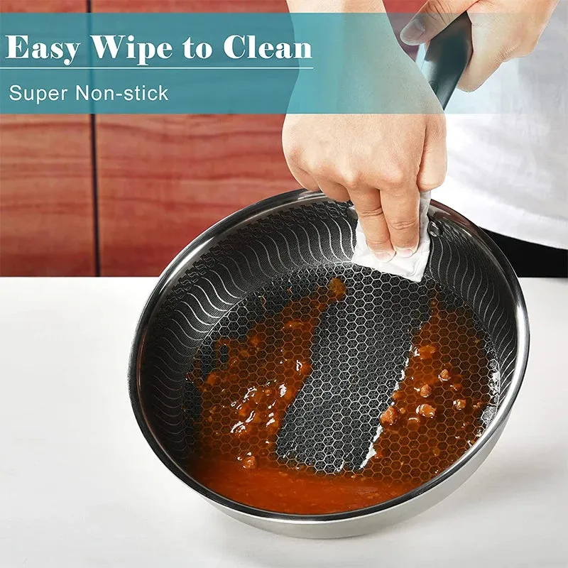 Stainless Steel Nonstick Honeycomb Frying Pan with Lid