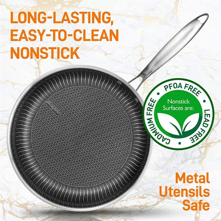 Stainless Steel Nonstick Honeycomb Frying Pan with Lid
