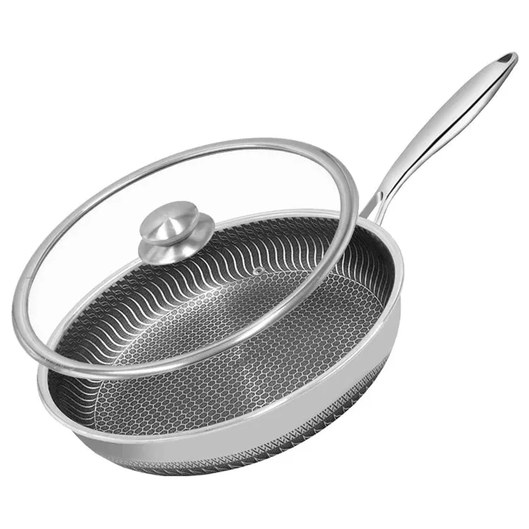 Stainless Steel Nonstick Honeycomb Frying Pan with Lid