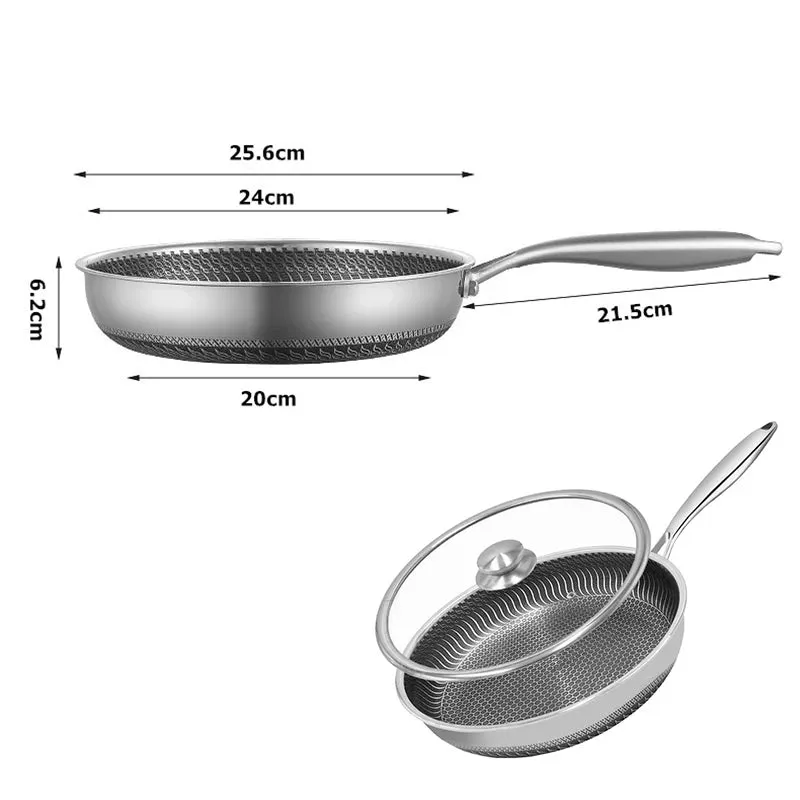 Stainless Steel Nonstick Honeycomb Frying Pan with Lid