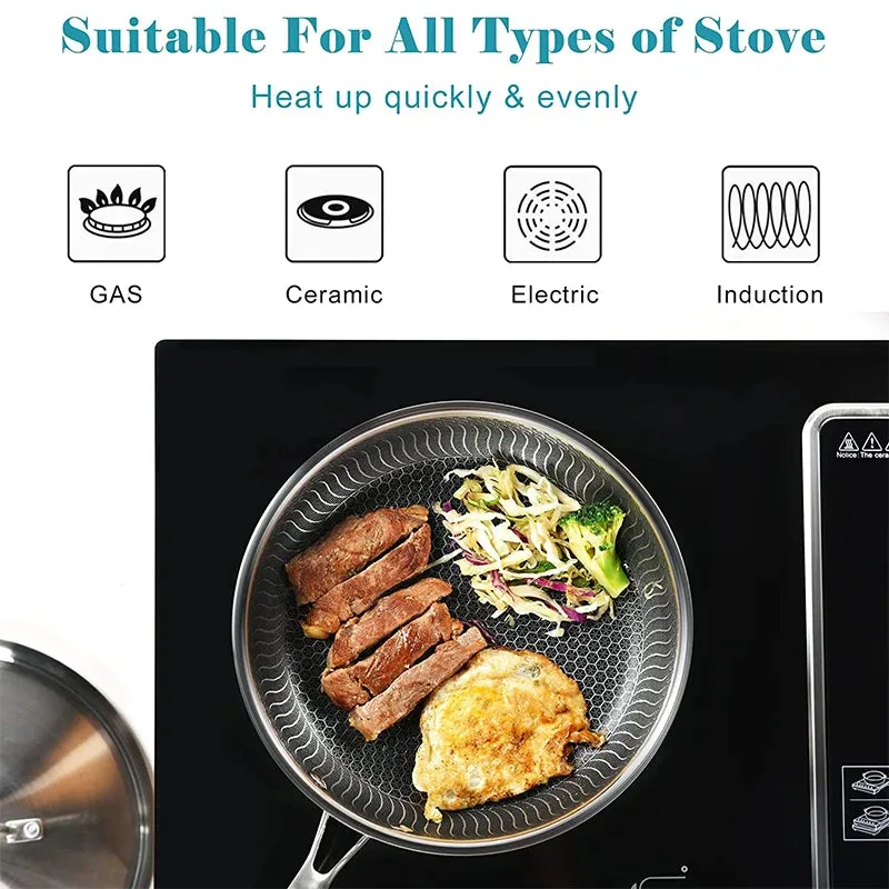 Stainless Steel Nonstick Honeycomb Frying Pan with Lid