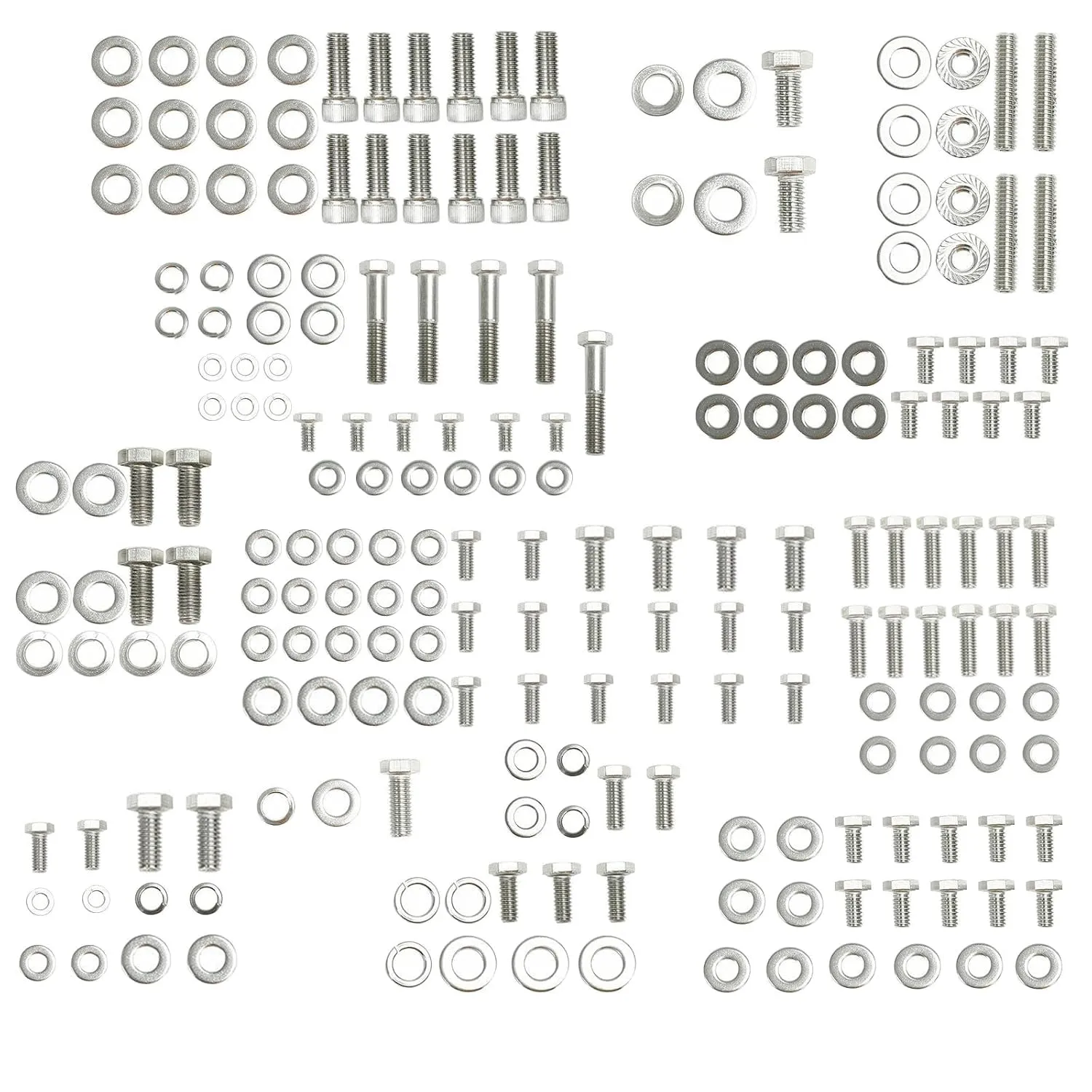 Stainless Steel Small Block Engine Hex Bolt Kit for Chevy 265 283 302 305 307 327 350 400 SBC Engine (211 Pcs Nuts&Bolts)