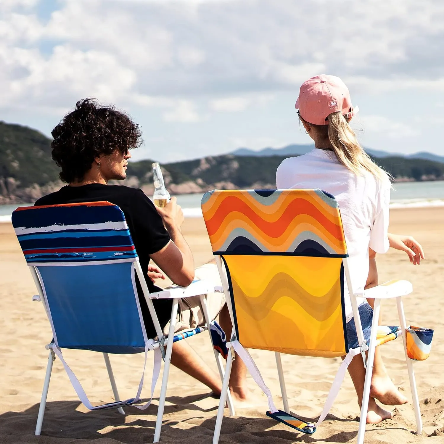 SunnyFeel 15" Tall Folding Beach Chair, Oversized Portable High Seat Sand Chair for Adults Heavy Duty 300 LBS, Foldable Camping Lawn Chairs for Camp/Outdoor/Travel/Picnic/Concert/Sports