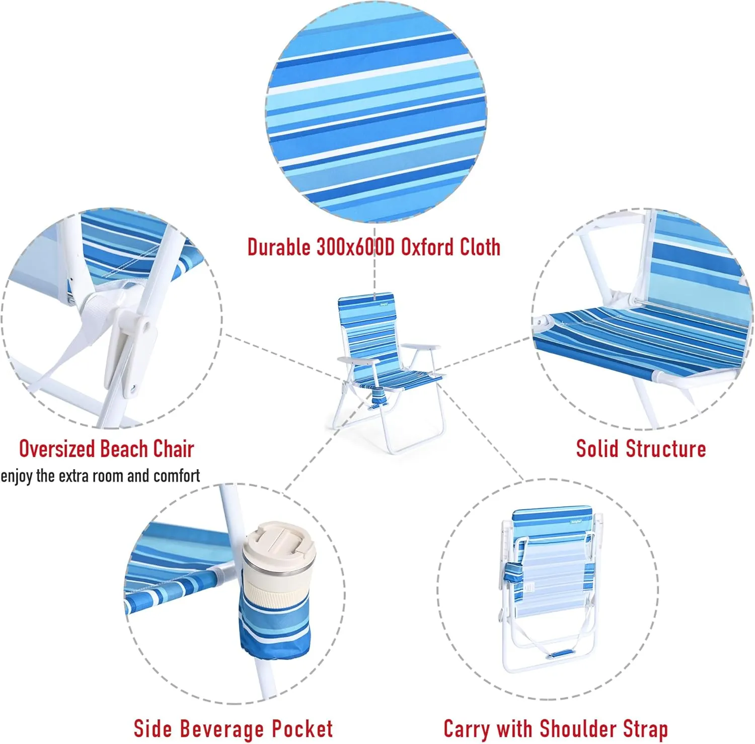 SunnyFeel 15" Tall Folding Beach Chair, Oversized Portable High Seat Sand Chair for Adults Heavy Duty 300 LBS, Foldable Camping Lawn Chairs for Camp/Outdoor/Travel/Picnic/Concert/Sports