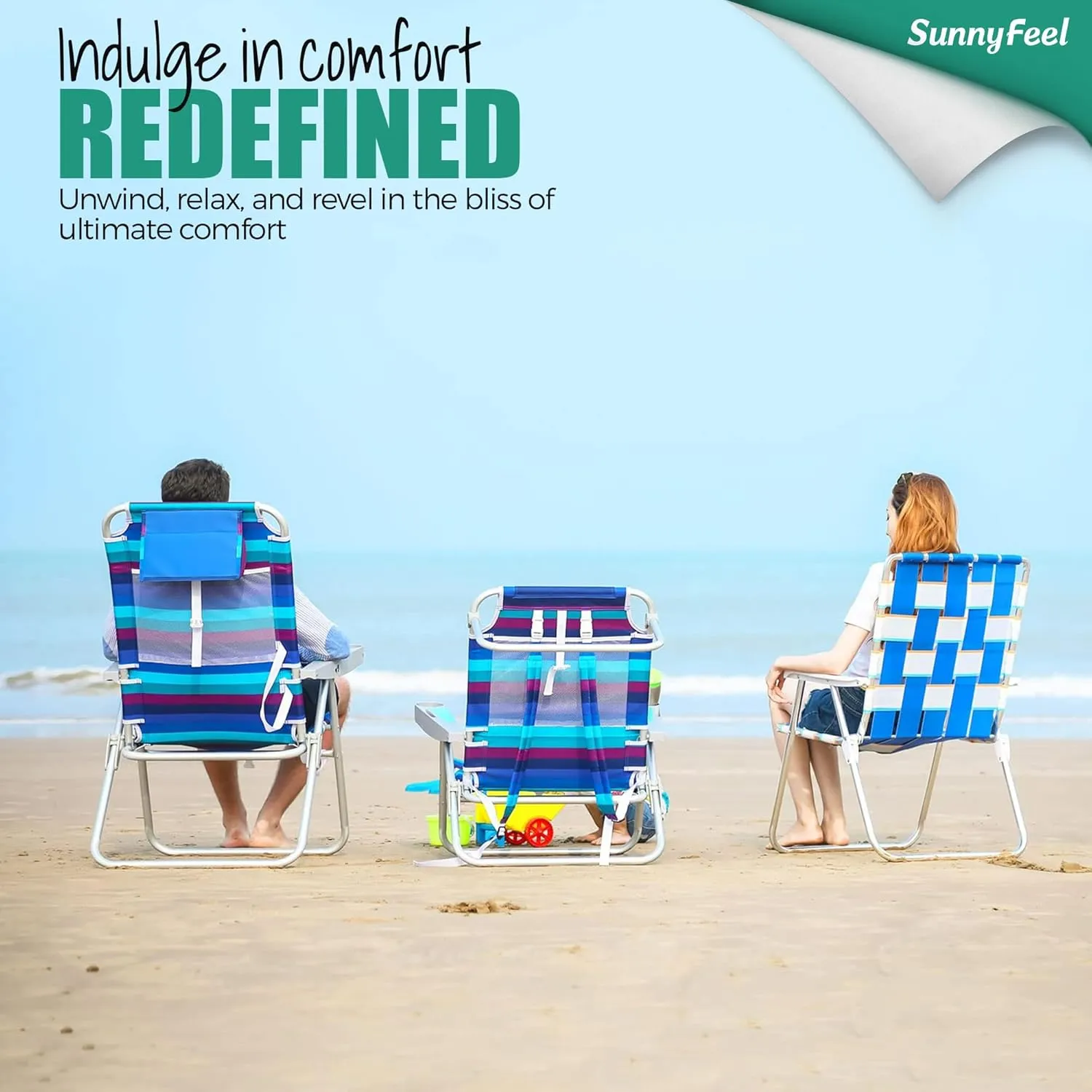 SUNNYFEEL Extra Wide Low Beach Chair 2 Pack 5 Position Lay Flat 500 LBS Heavy Duty, XL Oversized Folding Camping Chairs with Cup Holder for Outdoor/Sand, Portable Backpack Beach Chair for Adults