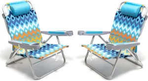 SUNNYFEEL Extra Wide Low Beach Chair 2 Pack 5 Position Lay Flat 500 LBS Heavy Duty, XL Oversized Folding Camping Chairs with Cup Holder for Outdoor/Sand, Portable Backpack Beach Chair for Adults