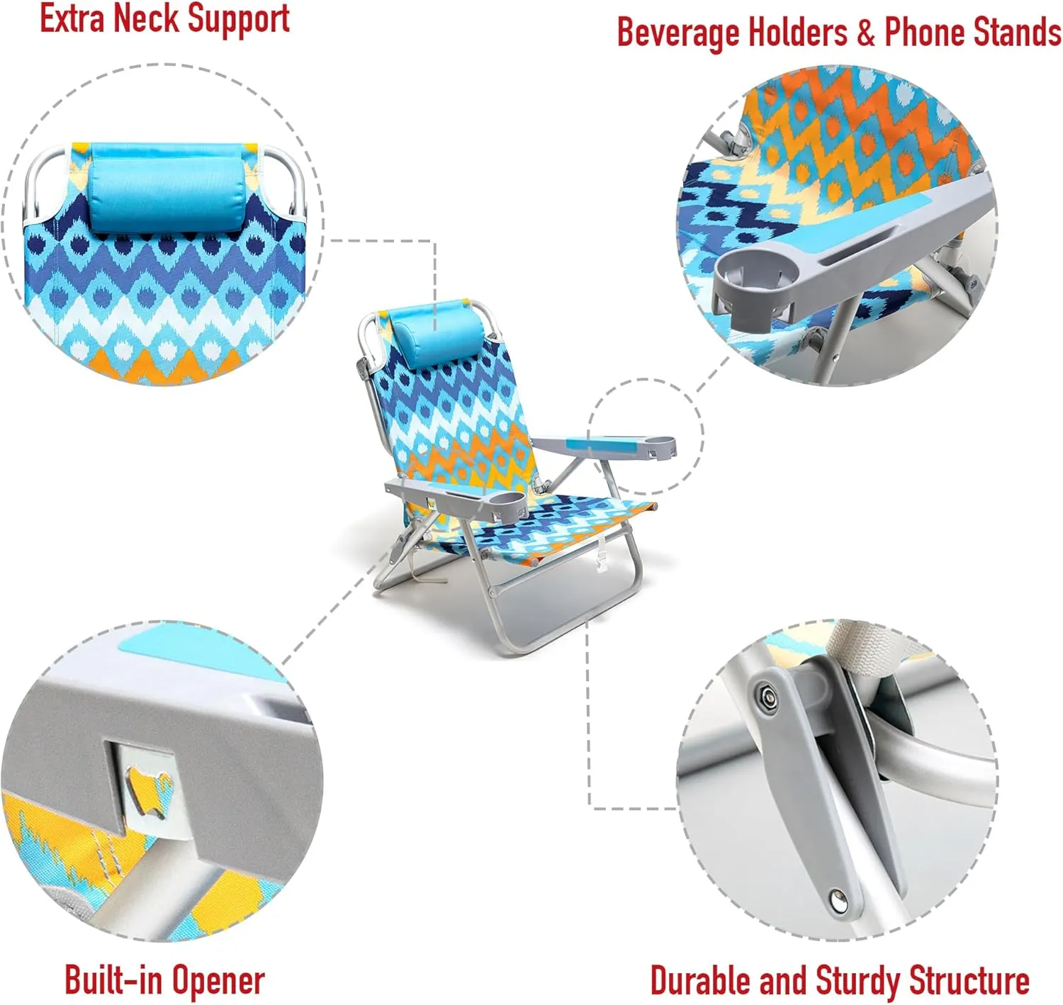 SUNNYFEEL Extra Wide Low Beach Chair 2 Pack 5 Position Lay Flat 500 LBS Heavy Duty, XL Oversized Folding Camping Chairs with Cup Holder for Outdoor/Sand, Portable Backpack Beach Chair for Adults