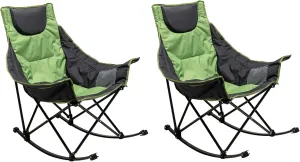 SUNNYFEEL Rocking Camping Chair, Luxury Padded Recliner, Oversized Folding Lawn Chair with Pocket, Heavy Duty for Outdoor/Picnic/Lounge/Patio, Portable Camp Rocker Chairs with Carry Bag