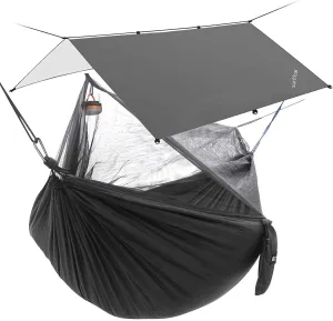 Sunyear Camping Hammock with Bug Net & Sunyear Hammock Rain Fly Tent Tarp Provides Effective Protection Against Rain