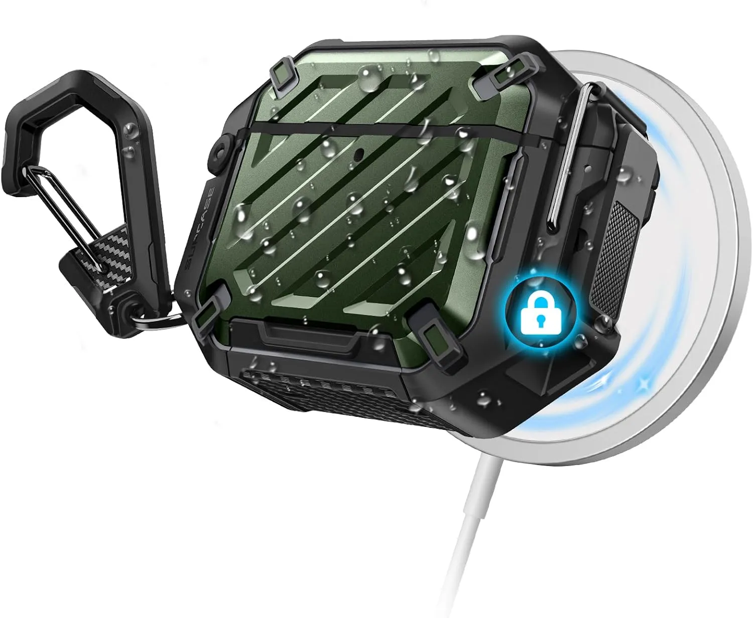 SUPCASE for AirPods 4 Case with Lock & Carabiner (Unicorn Beetle Pro), [IP68 Waterproof] [Military-Grade Protection] [Supports Wireless Charging] Anti-Scratch Hard Shell Waterproof Cover, Guldan