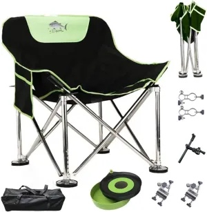 Super Large All-Terrain Camping Chair, 8-Level Height Adjustment, Outdoor Fishing Chair, Leisure Chair, one-Click Folding for Easy Carrying, can Bear a Weight of 400 pounds (Fishing Chair, Black)