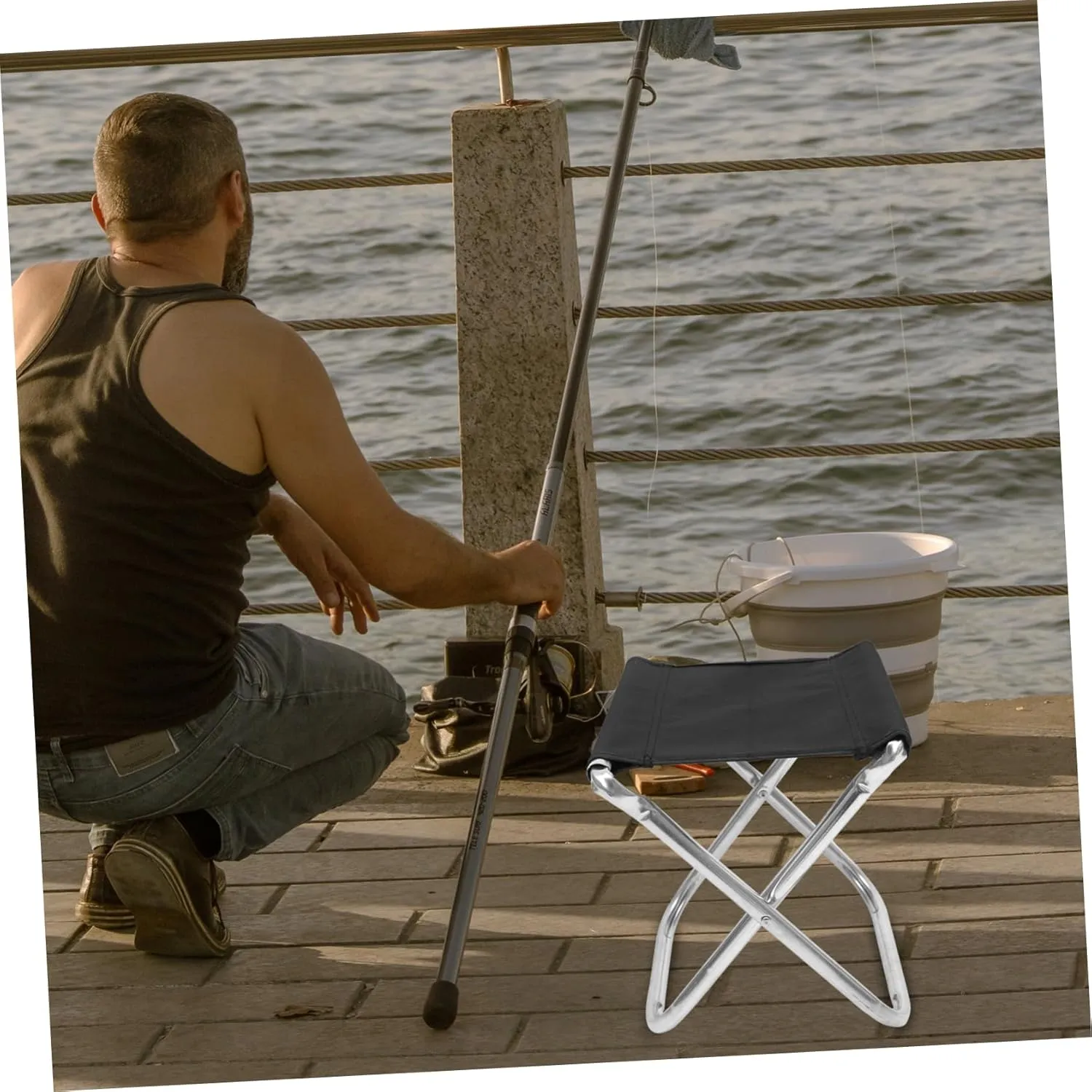 SUPVOX Retractable Folding Stool for Camping Portable Aluminum Chair 100kg Max Capacity Comfortable for Outdoor Terrace Garden