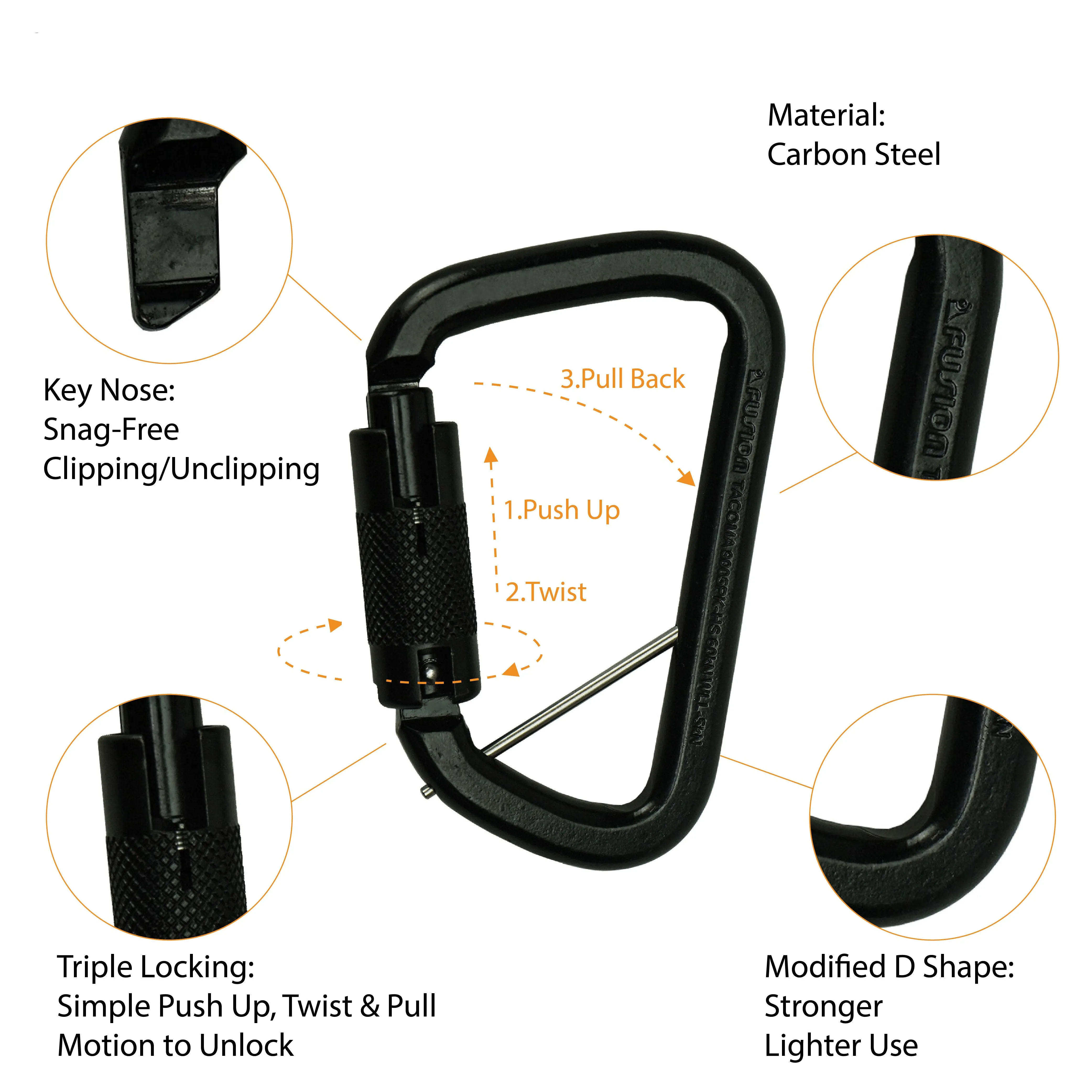 Tacoma Extra Duty 60KN - Auto Lock Carabiner - Black