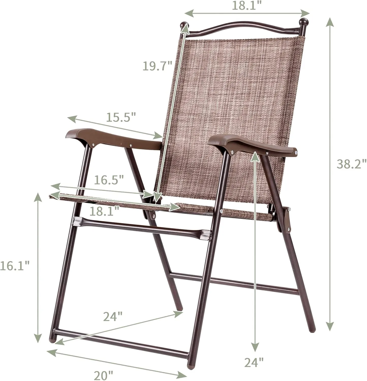 Tangkula Set of 2 Patio Folding Dining Chairs, Outdoor Sling Lawn Chairs with Armrests, Steel Frame, Portable Camping Lounge Chairs for Backyard, Deck, Poolside and Garden, No Assembly (1, Brown)