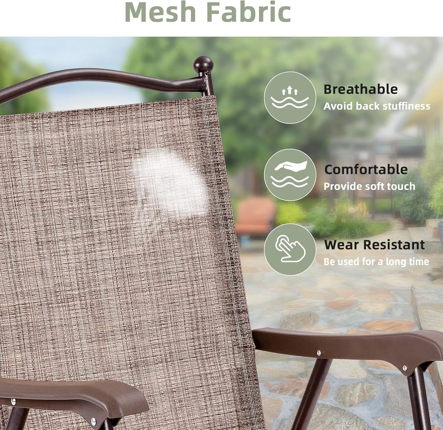 Tangkula Set of 2 Patio Folding Dining Chairs, Outdoor Sling Lawn Chairs with Armrests, Steel Frame, Portable Camping Lounge Chairs for Backyard, Deck, Poolside and Garden, No Assembly (1, Brown)