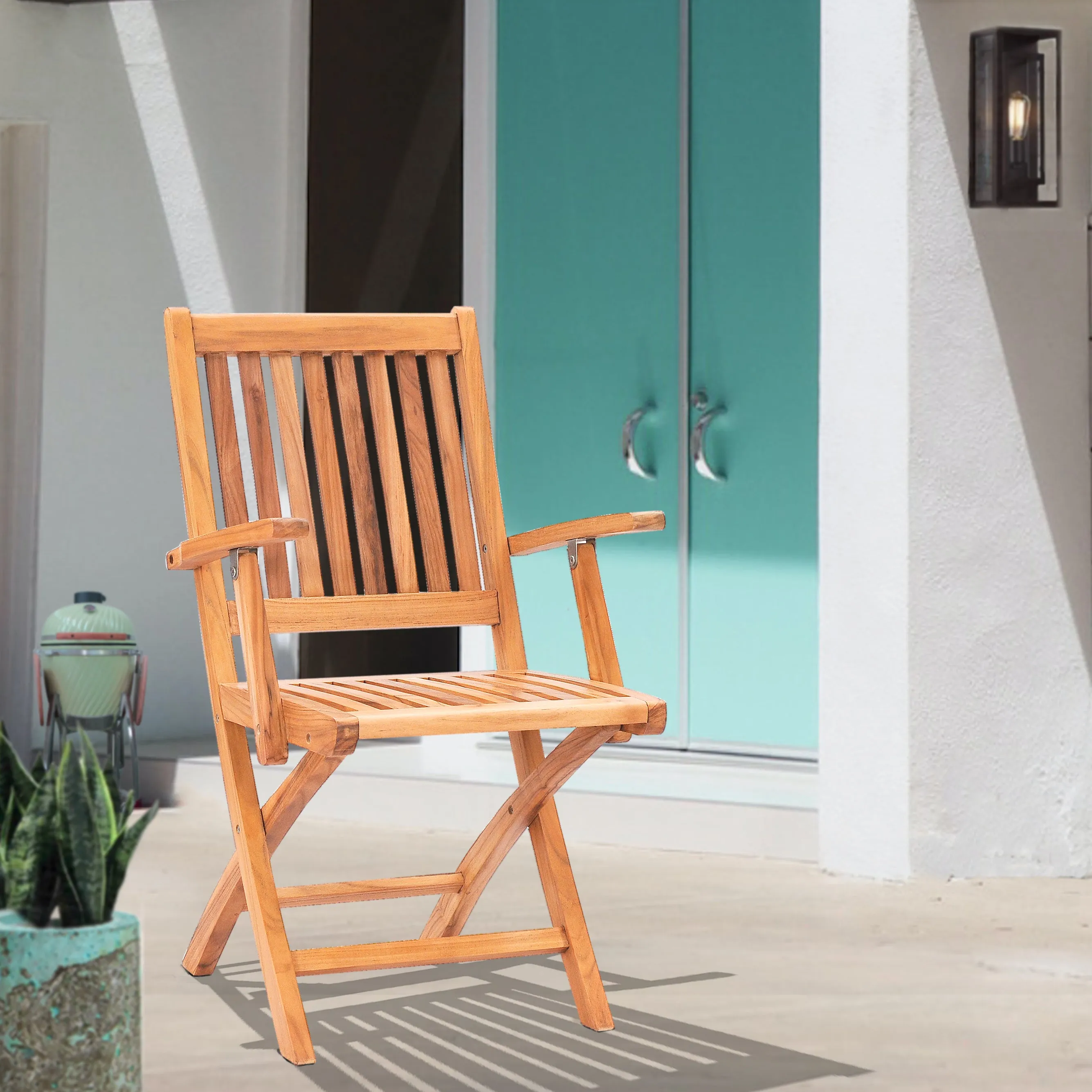 Teak Wood Santa Barbara Folding Arm Chair (set of 2)