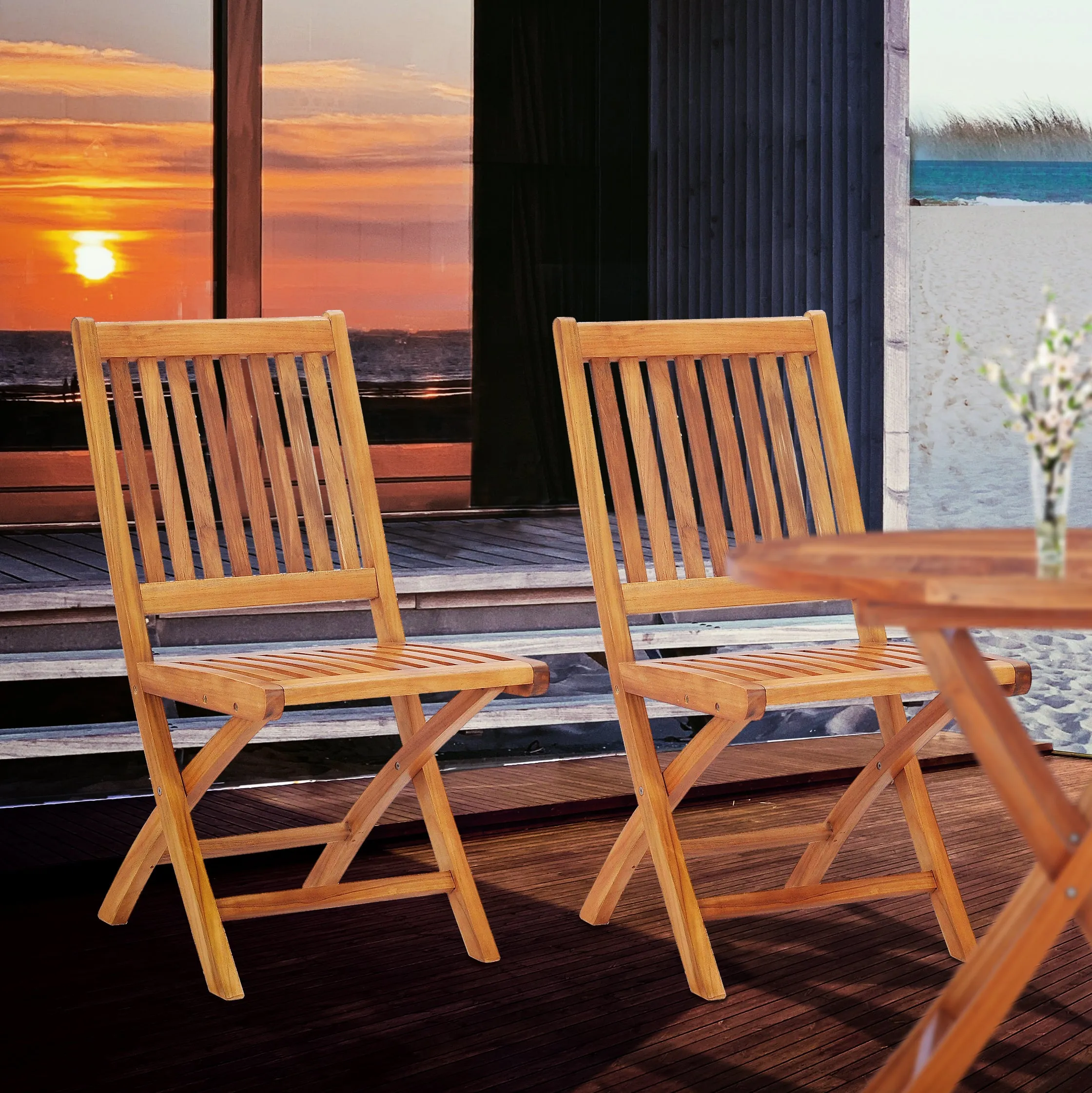 Teak Wood Santa Barbara Folding Side Chair (set of 2)