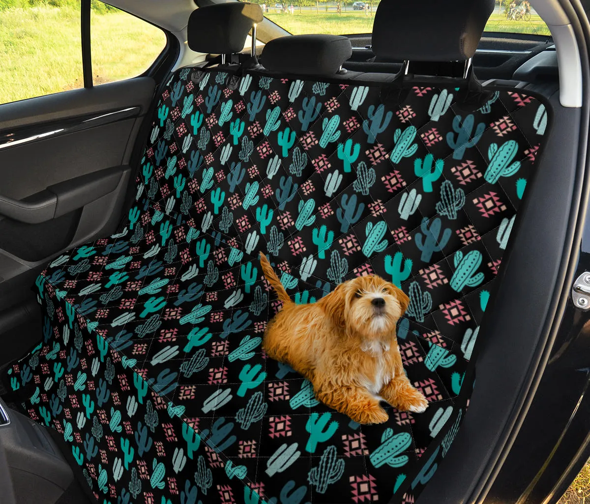 Teal and Pink Cactus Pattern Dog Hammock Back Seat Cover For Pets