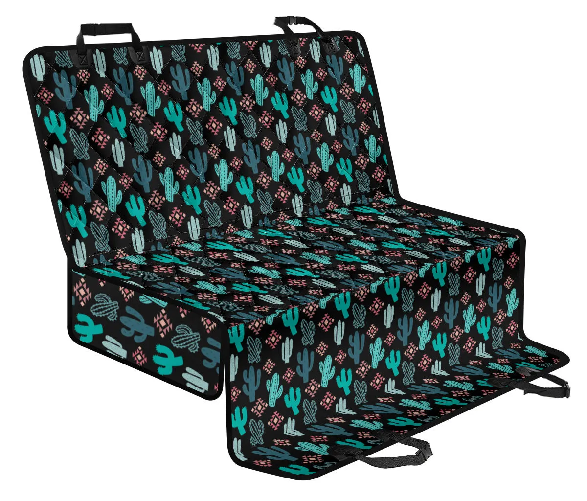 Teal and Pink Cactus Pattern Dog Hammock Back Seat Cover For Pets