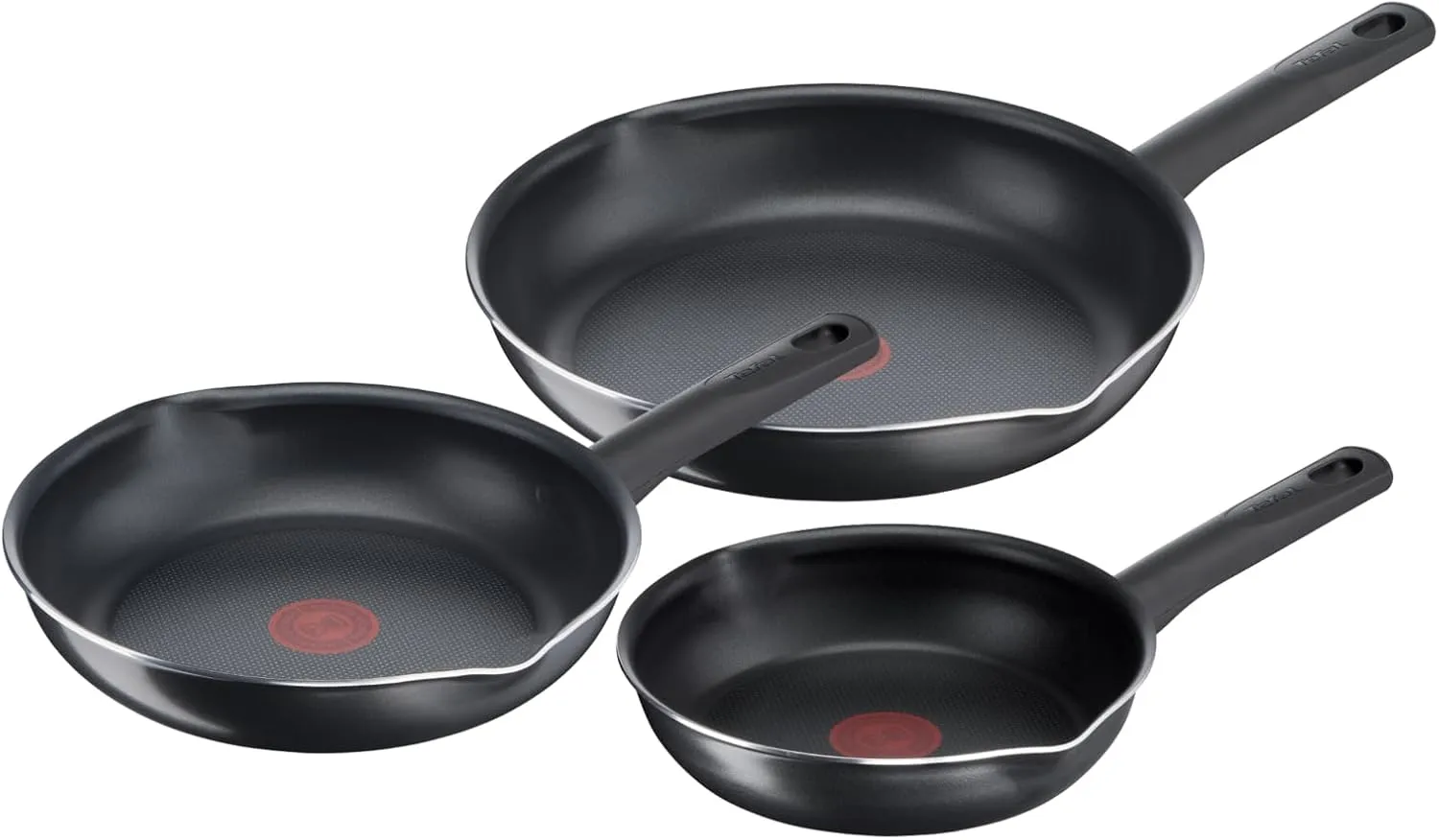 Tefal B56490 Day by Day On 3-Piece Pan Set 20/24/28 cm Non-Stick Cookware Deep Shape High Performance Titanium Non-Stick Coating Temperature Indicator, Black