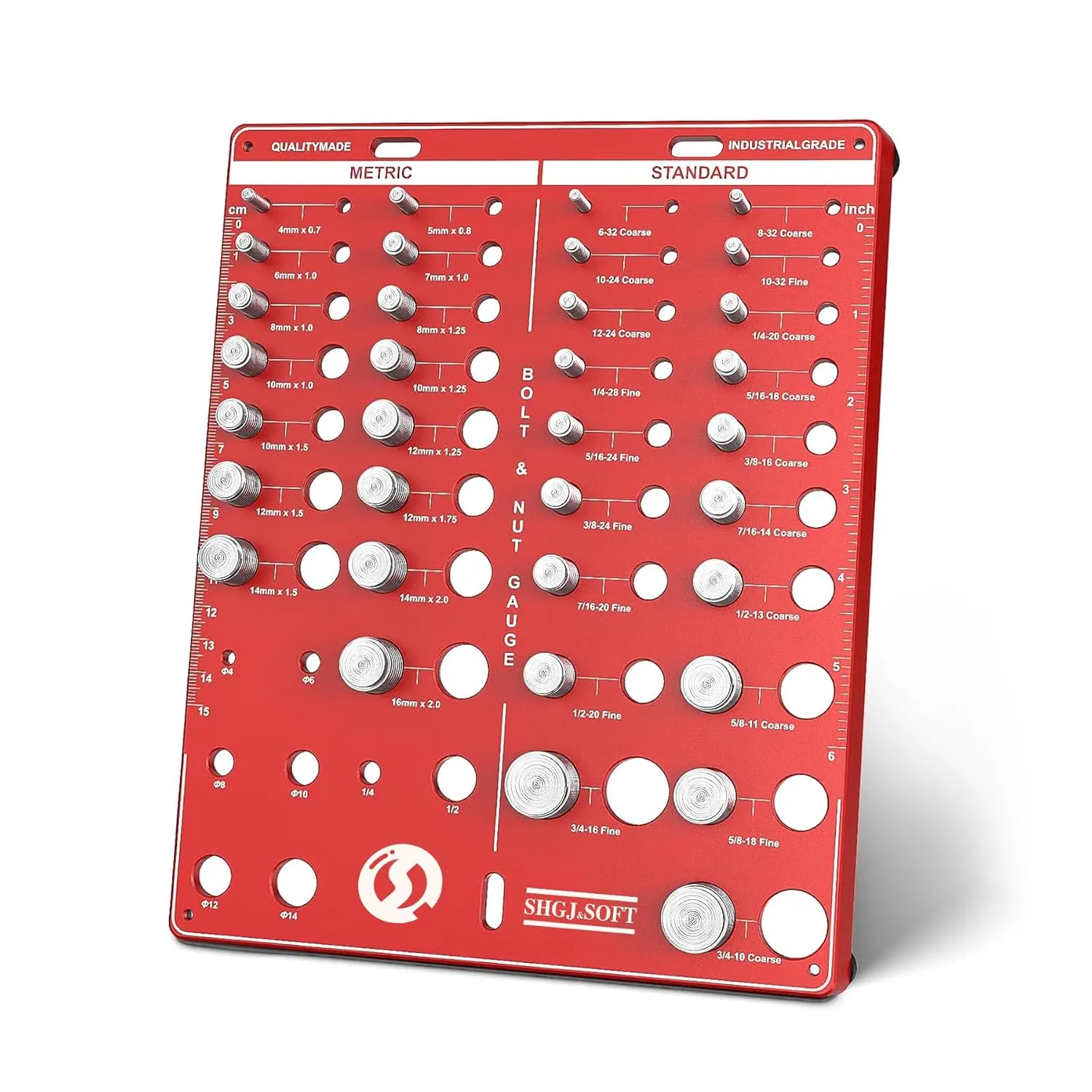 Thread Checker, 42 Nut and Bolt Identifier Gauge, Bolt Size and Thread Gauge, Thread Pitch Gauge, 19 Standard and 15 Metric Sizes Bolt Identifier Board with 8 Drill Bit Gauge (Red)