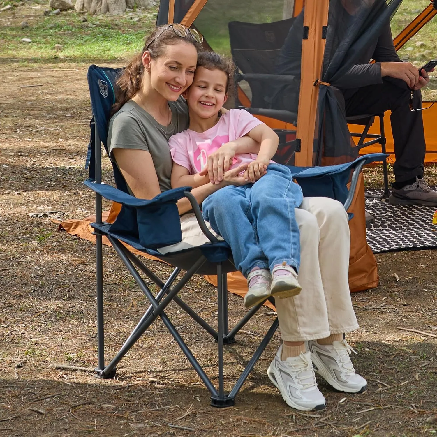 TIMBER RIDGE Oversized Folding Camping Chair Support 550 LBS, Heavy Duty Portable Chairs with Cup Holder Side Pocket for Lawn, Outdoor Picnic, Fishing, 2 Pack(Navy)