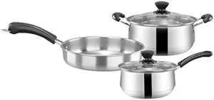 TKUS 3pcsset Stainless Steel Cookware Set Flat Bottom Frying Pan Soup Pot Milk Pot Kit Induction Cooker Cooking Pan for Home Kitchen (2)