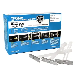 TOGGLER SNAPTOGGLE BAS Toggle Anchor, 304 Stainless Steel Channel, Made in US, 3/8" to 3-5/8" Grip Range, For 3/16"-24 UNC Fastener Size (Pack of 100)