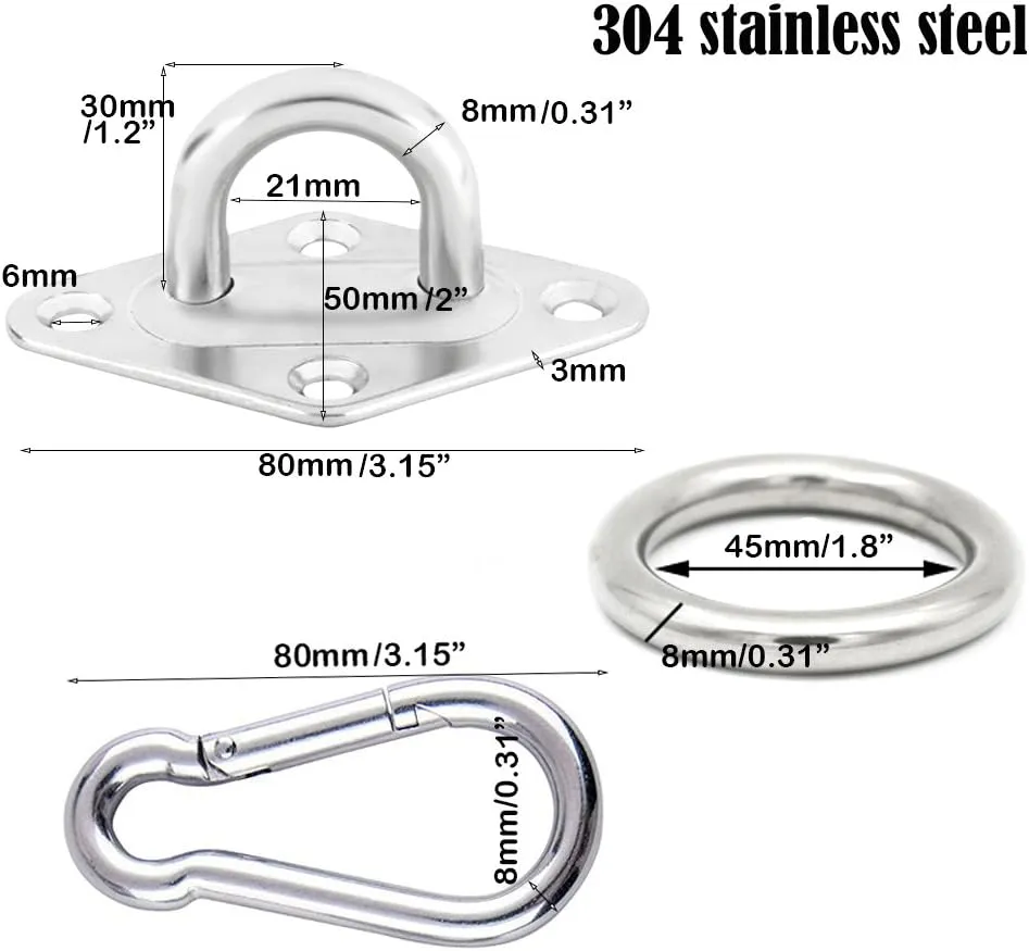 TooTaci Hammock Hook Heavy Duty, 1100lb Capacity Hammock Hanging Kit, 304 Stainless Steel Ceiling Hook with O Ring, Bolt Screws, for Indoor Outdoor Hammocks Wall Mount Kit, Swing Chair Hanging