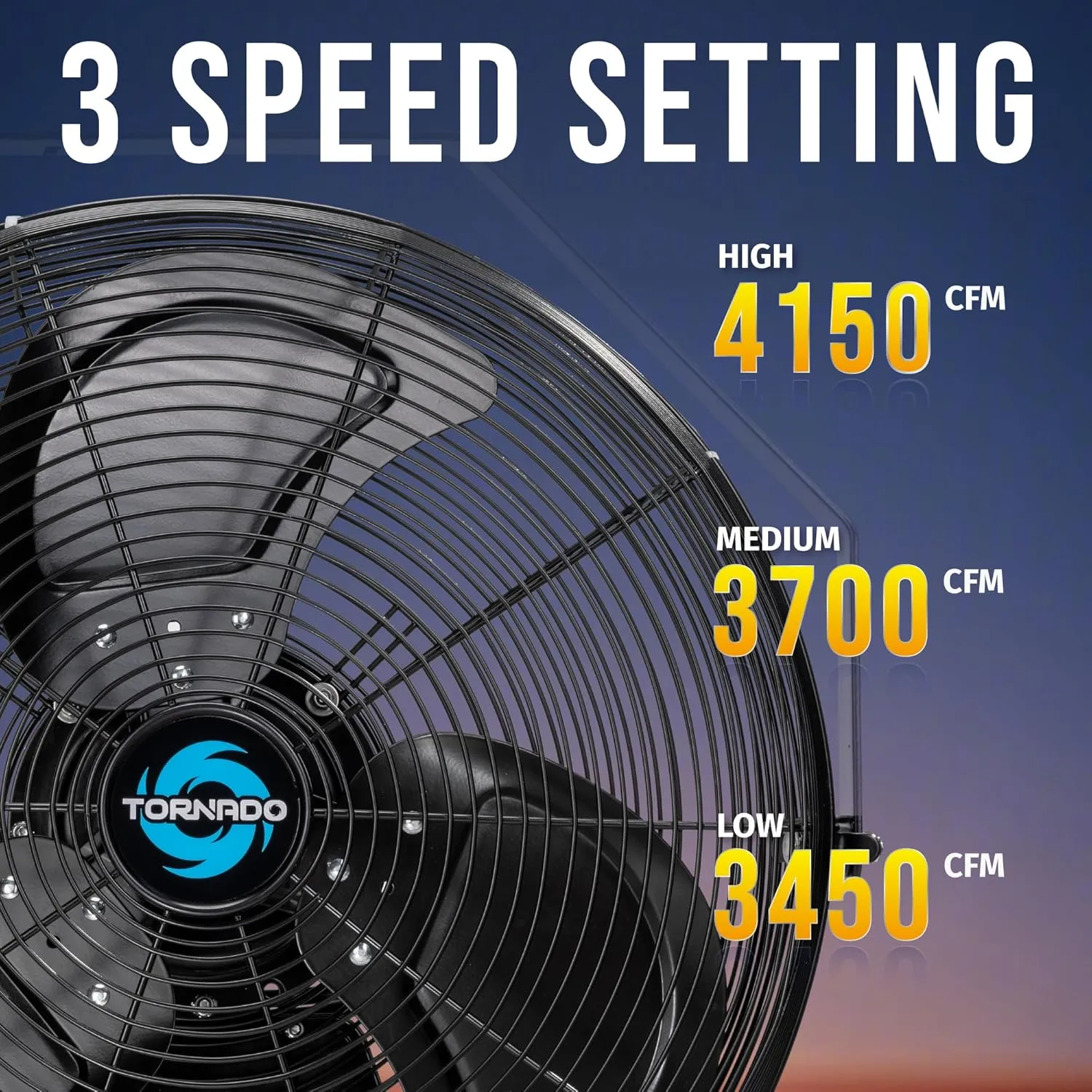 Tornado 18" Outdoor IPX4 Rated Water-Resistant Metal Industrial Wall Mount Fan, 3 Speed High Velocity Wall Fan For Commercial, Industrial, Residential Use, 4150 CFM 6.6 FT Cord 180°Tilting, Black