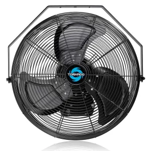 Tornado 18" Outdoor IPX4 Rated Water-Resistant Metal Industrial Wall Mount Fan, 3 Speed High Velocity Wall Fan For Commercial, Industrial, Residential Use, 4150 CFM 6.6 FT Cord 180°Tilting, Black