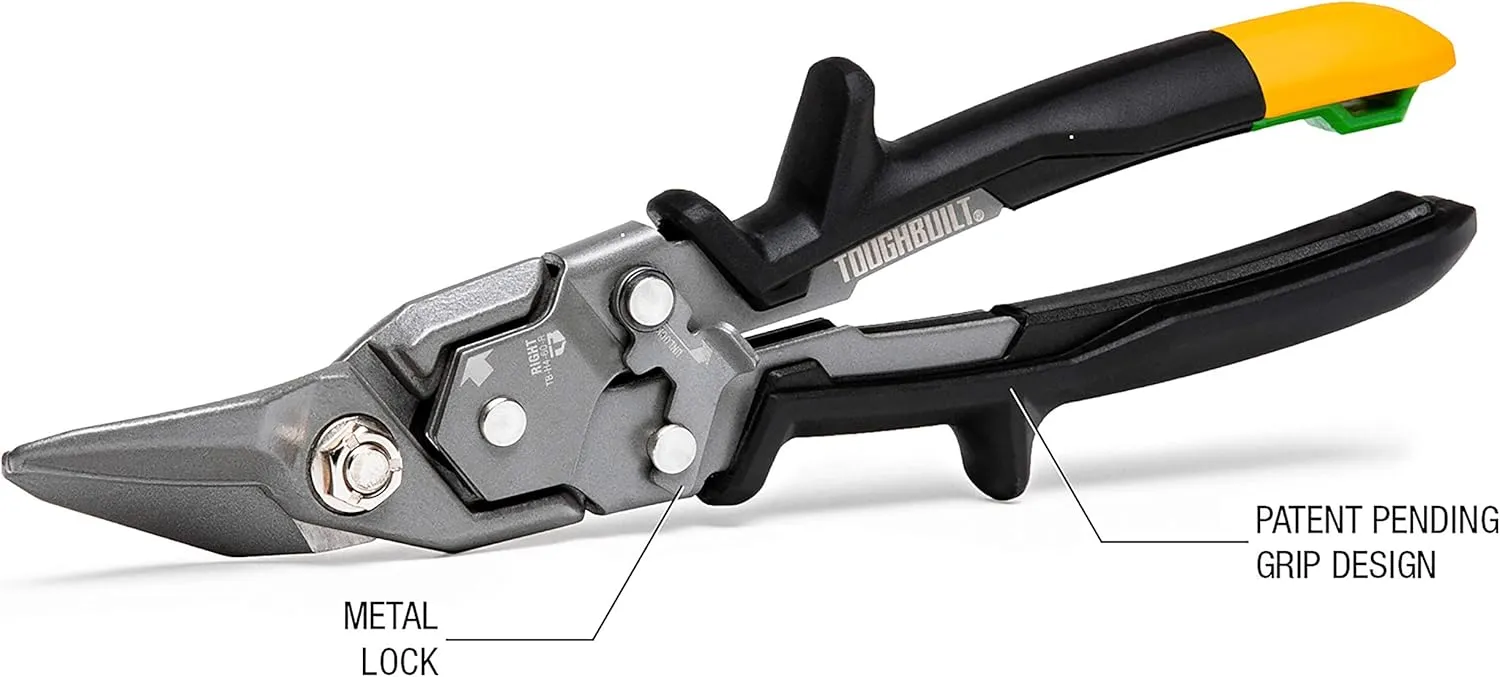 ToughBuilt - Right Cut Aviation Snips - One Handed Lock Operation - (TB-H4-60-R)
