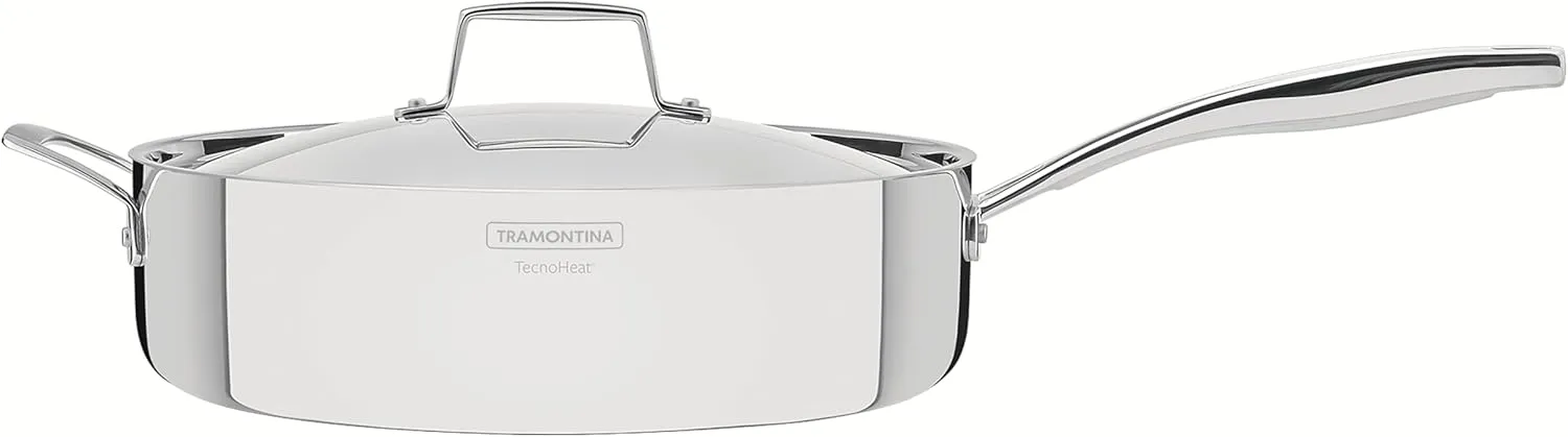 Tramontina Grano Stainless Steel Frying Pan with Triple Body with Lid and Handle 12" 5.6 L