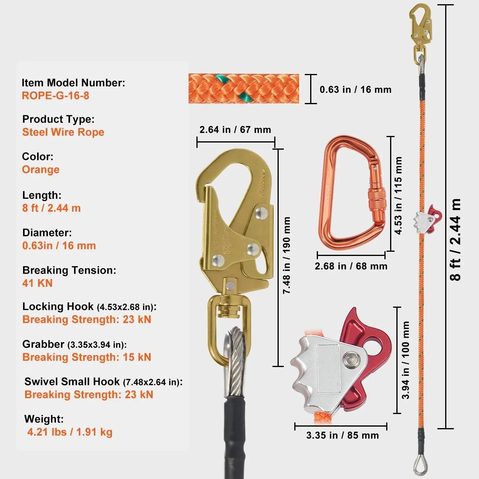Tree Climbing Steel Core Flipline For Fall Protection