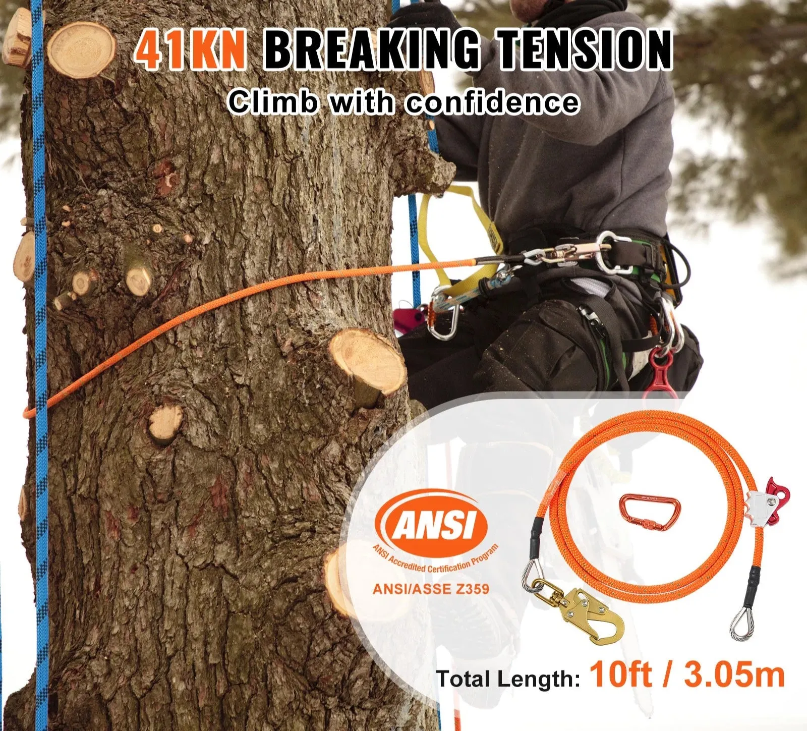 Tree Climbing Steel Core Flipline For Fall Protection