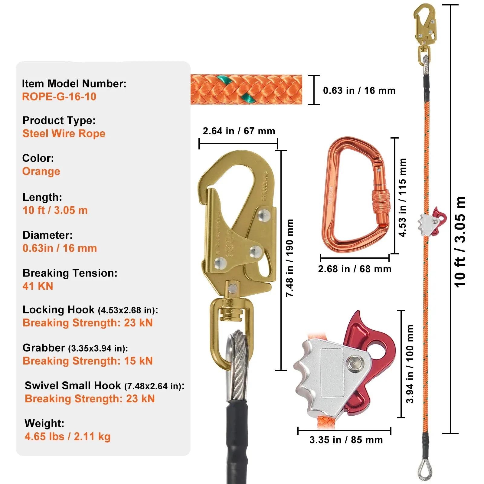 Tree Climbing Steel Core Flipline For Fall Protection