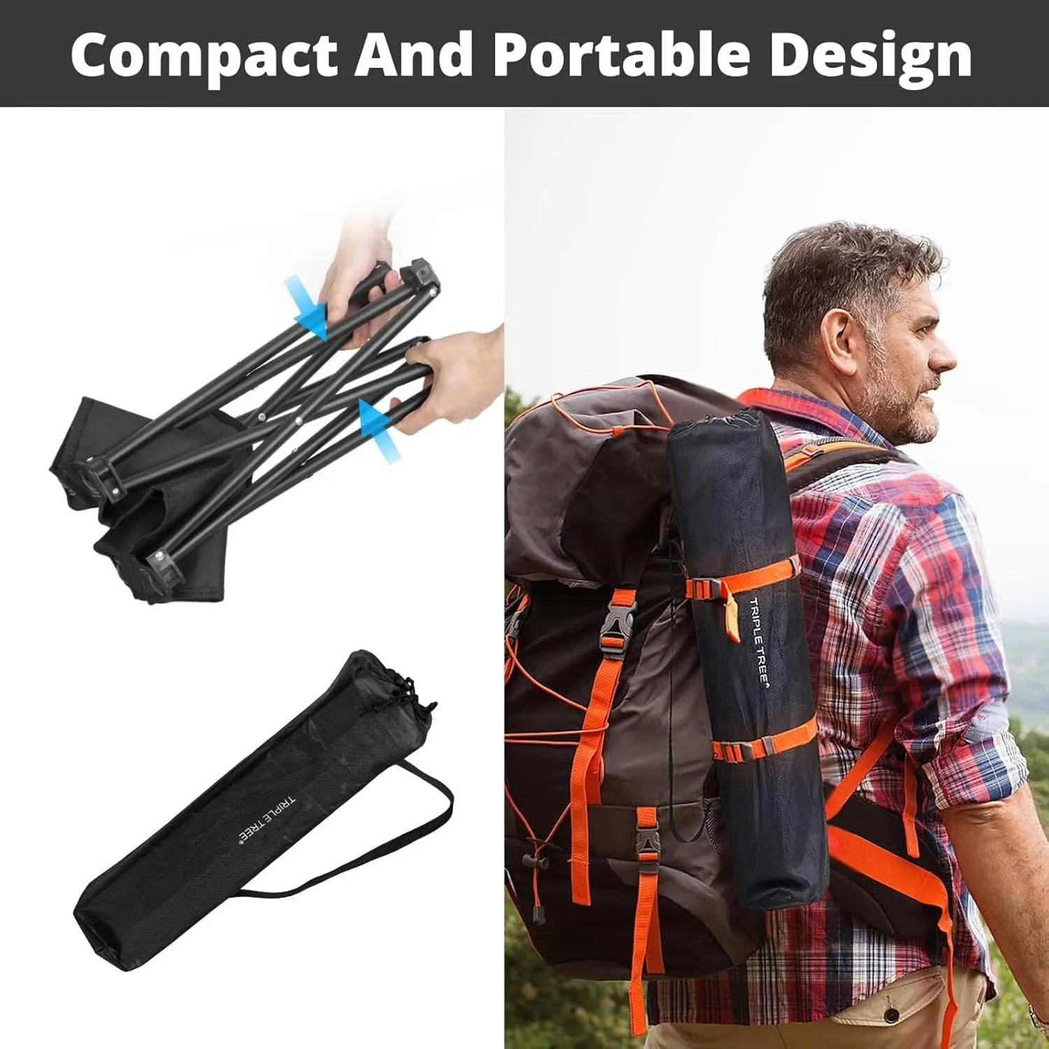 Triple Tree 1 Pack Folding Camping Stool, 13.8 Inch Small Portable Lightweight Stool with Side Pocket, Foot Stool with Carry Bag for Hiking, Fishing and Beach, Hold up to 400lbs, Black