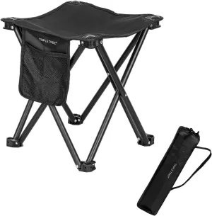 Triple Tree 1 Pack Folding Camping Stool, 13.8 Inch Small Portable Lightweight Stool with Side Pocket, Foot Stool with Carry Bag for Hiking, Fishing and Beach, Hold up to 400lbs, Black