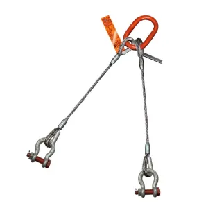 Two Leg Wire Rope Sling | 31 Ton Vertical Rated Capacity | Thimble-to-Bolt Anchor Shackle | 1-3/8" Dia. | 6' Length | EIPS 6x37 IWRC | Hanes Supply (HSI) Heavy Duty Rigging Cable
