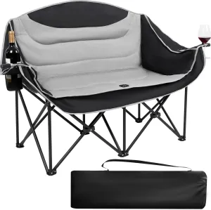 UBALANCE Double Camping Chair for Adults - Heavy Duty 650LBS Portable Camping Chairs Oversized Camping Loveseat, Folding Camping Chair for Garden Lawn Sport Picnic Beach Fishing (Gray)