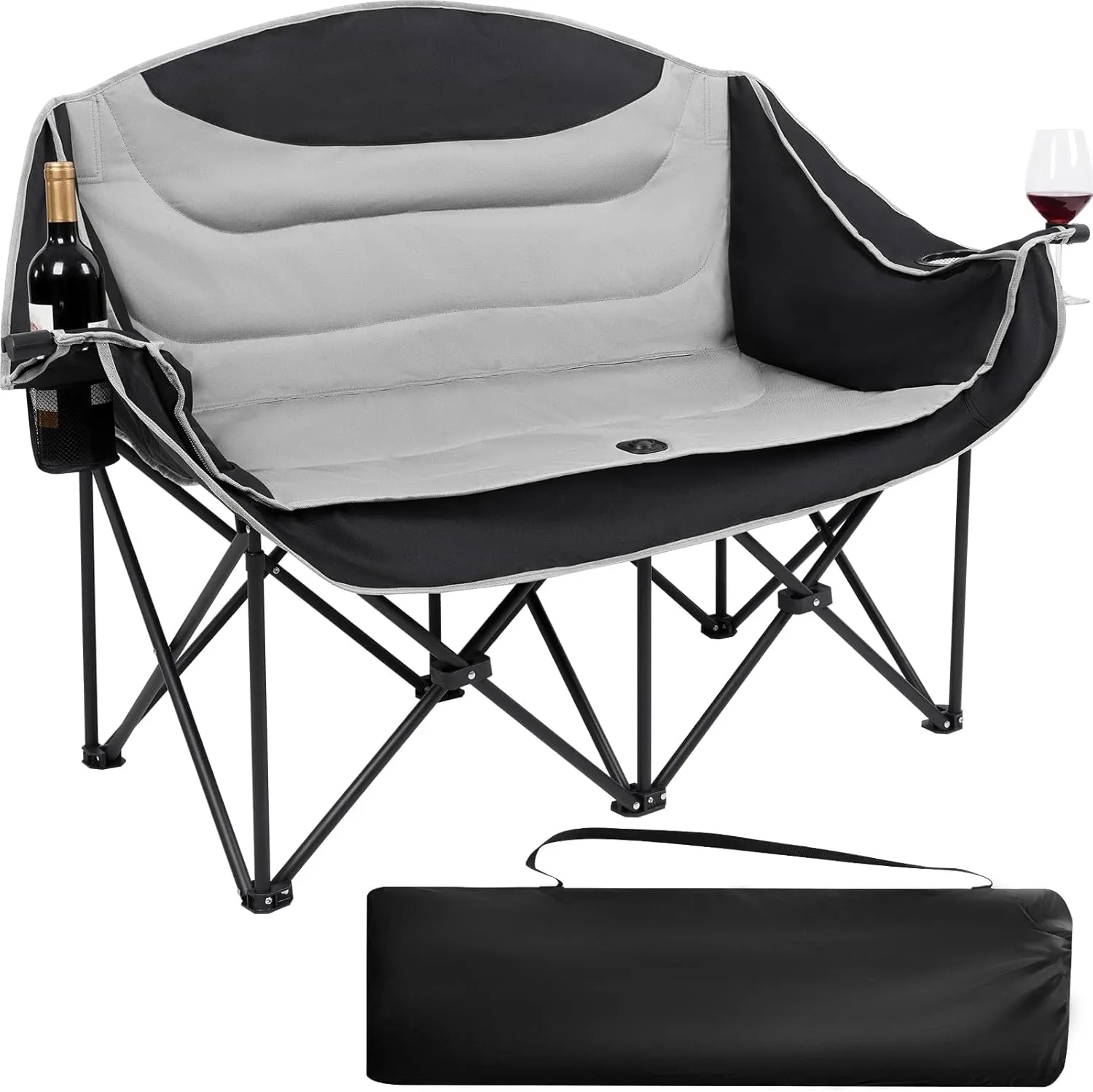 UBALANCE Double Camping Chair for Adults - Heavy Duty 650LBS Portable Camping Chairs Oversized Camping Loveseat, Folding Camping Chair for Garden Lawn Sport Picnic Beach Fishing (Gray)