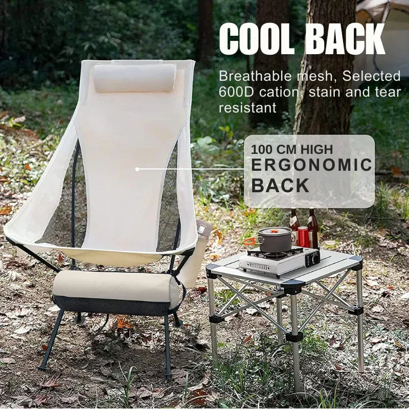 Ultralight foldable camping chair with headrest and breathable mesh